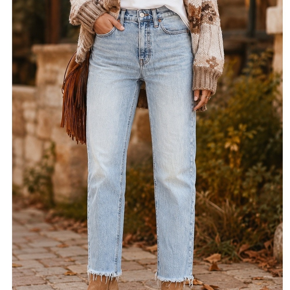 Madewell The‎ Perfect Vintage Jean Light Wash High Rise Frayed Hem Denim Size 27